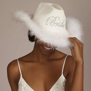 David’s Bridal- White Feathered Bridal Cowboy Hat